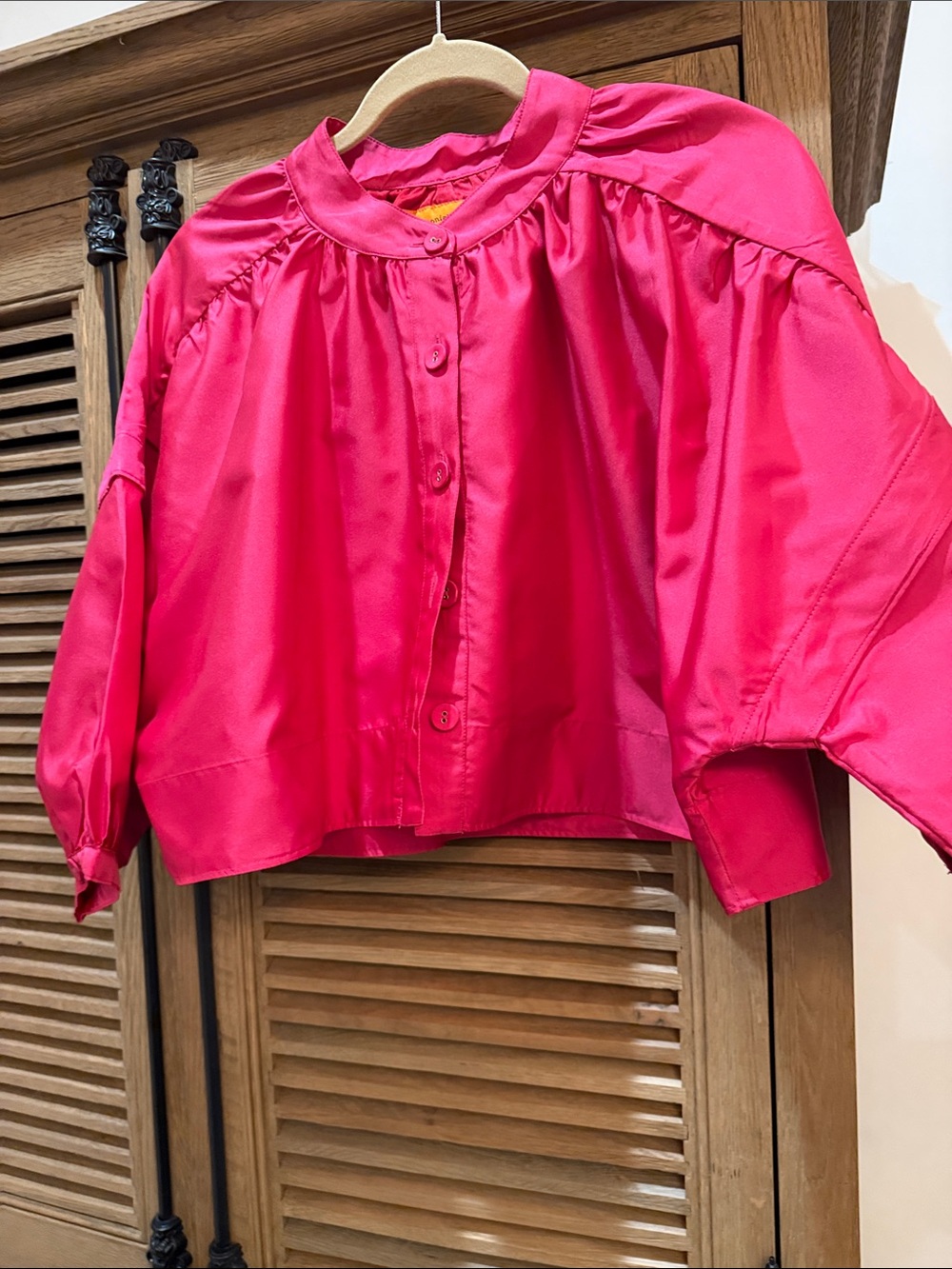 Women's Hot Pink Cropped Button-Up Jacket